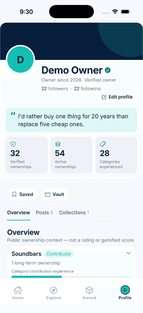 Demo owner profile with verified ownerships and collections
